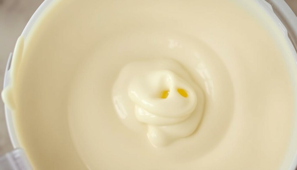 A close-up view of a bowl of pale, smooth, and slightly viscous pancake batter. The batter has a silky, creamy consistency, with a few small air bubbles gently rising to the surface. The lighting is soft and even, illuminating the batter's subtle sheen and highlighting its delicate texture. The bowl is placed on a neutral, out-of-focus background, allowing the batter to be the focal point of the image. The overall atmosphere conveys a sense of culinary preparation and the potential for perfectly fluffy, golden-brown pancakes. A close-up view of a bowl of pale, smooth, and slightly viscous pancake batter. The batter has a silky, creamy consistency, with a few small air bubbles gently rising to the surface. The lighting is soft and even, illuminating the batter's subtle sheen and highlighting its delicate texture. The bowl is placed on a neutral, out-of-focus background, allowing the batter to be the focal point of the image. The overall atmosphere conveys a sense of culinary preparation and the potential for perfectly fluffy, golden-brown pancakes.