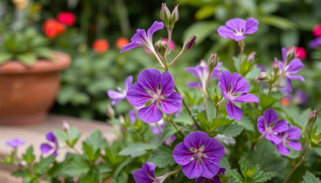 Generate an image of Geranium 'Rozanne' in full bloom, showcasing its vibrant purple flowers and beautiful foliage. Generate an image of Geranium 'Rozanne' in full bloom, showcasing its vibrant purple flowers and beautiful foliage.