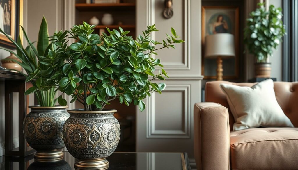 Generate an image of a Jade Plant in a decorative pot, placed in a wealth corner of a home or office. Generate an image of a Jade Plant in a decorative pot, placed in a wealth corner of a home or office.