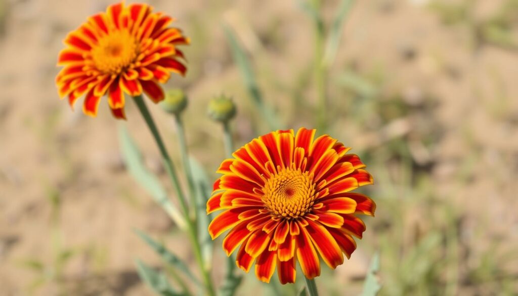 Generate an image of a vibrant Blanket Flower (Gaillardia) in full bloom, showcasing its fiery daisy-like flowers in shades of red, orange, and yellow. Generate an image of a vibrant Blanket Flower (Gaillardia) in full bloom, showcasing its fiery daisy-like flowers in shades of red, orange, and yellow.