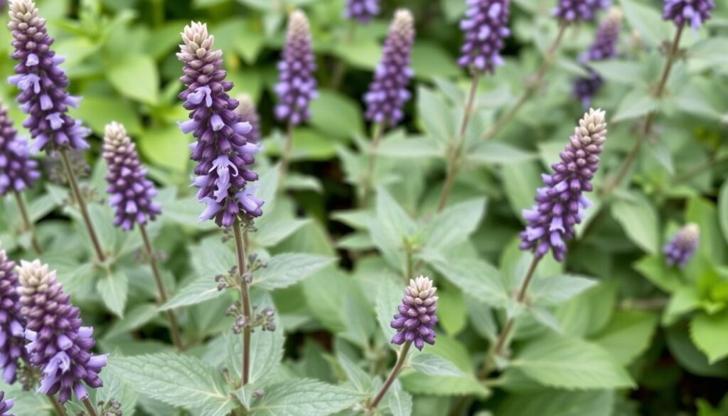 Image of 'Walker's Low' catmint in full bloom, showcasing its purple flower spikes against gray-green foliage. Image of 'Walker's Low' catmint in full bloom, showcasing its purple flower spikes against gray-green foliage.
