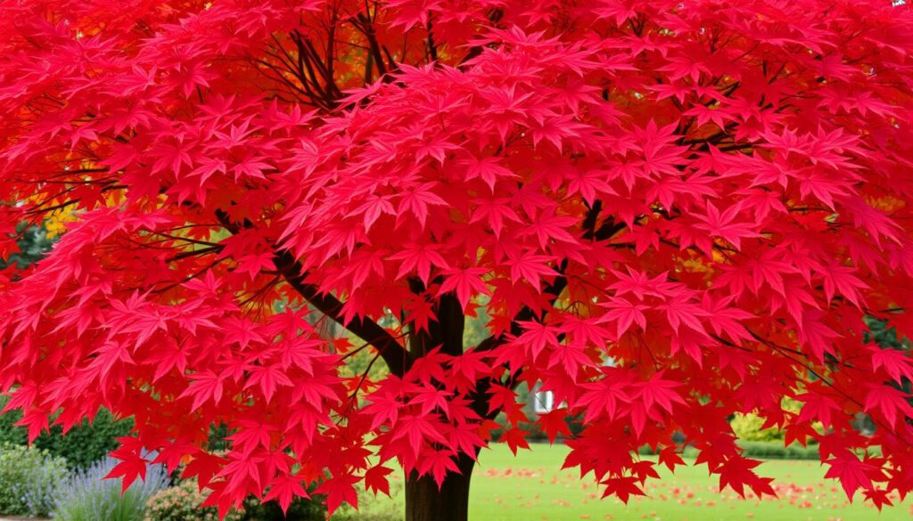 Image of a Red Maple tree in a UK garden during autumn