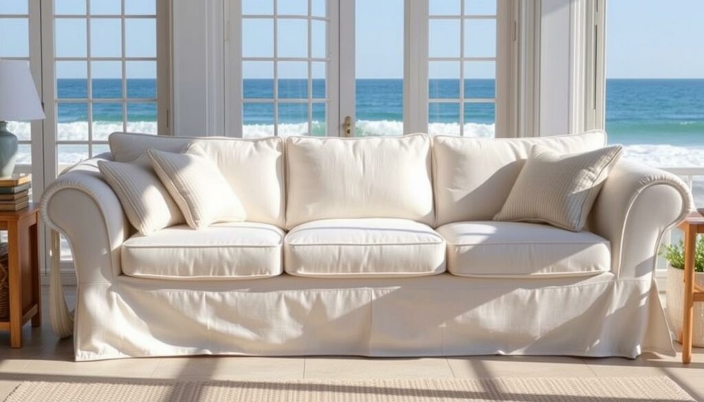 Image of a coastal slipcovered sofa Image of a coastal slipcovered sofa