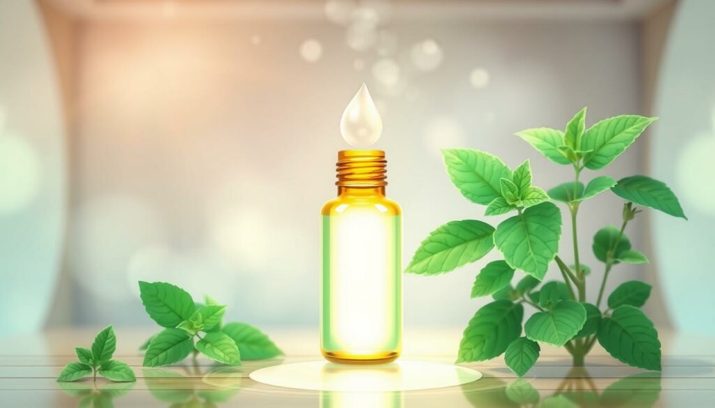 Image of peppermint essential oil being used in aromatherapy for headache relief