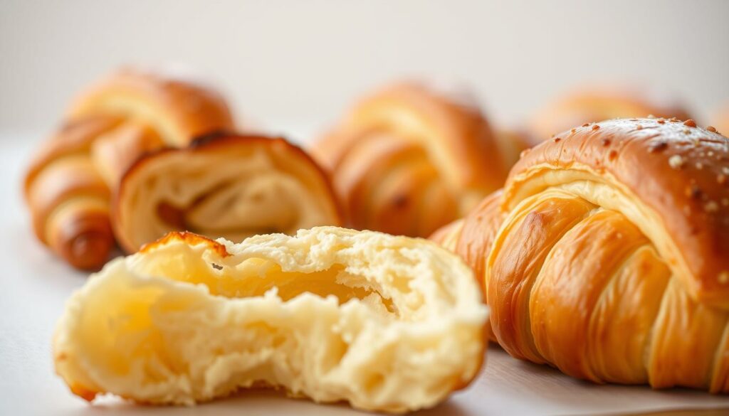 Detailed step-by-step guide for making the crispiest croissants, showcasing an unusual hack. Meticulously crafted flaky pastry dough, golden-brown baked croissants in the foreground, with a clean, bright background. Soft, fluffy interior and perfectly crisped exterior under warm, natural lighting captured at a 45-degree angle. The guide highlights the key steps and techniques for achieving the optimal texture and appearance, inspiring home bakers to recreate the results. Detailed step-by-step guide for making the crispiest croissants, showcasing an unusual hack. Meticulously crafted flaky pastry dough, golden-brown baked croissants in the foreground, with a clean, bright background. Soft, fluffy interior and perfectly crisped exterior under warm, natural lighting captured at a 45-degree angle. The guide highlights the key steps and techniques for achieving the optimal texture and appearance, inspiring home bakers to recreate the results.